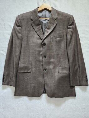 Loro Piana Brown x Gilbert & Lodge 42 Short Plaid Blazer Jacket‎ Super 120s Wool